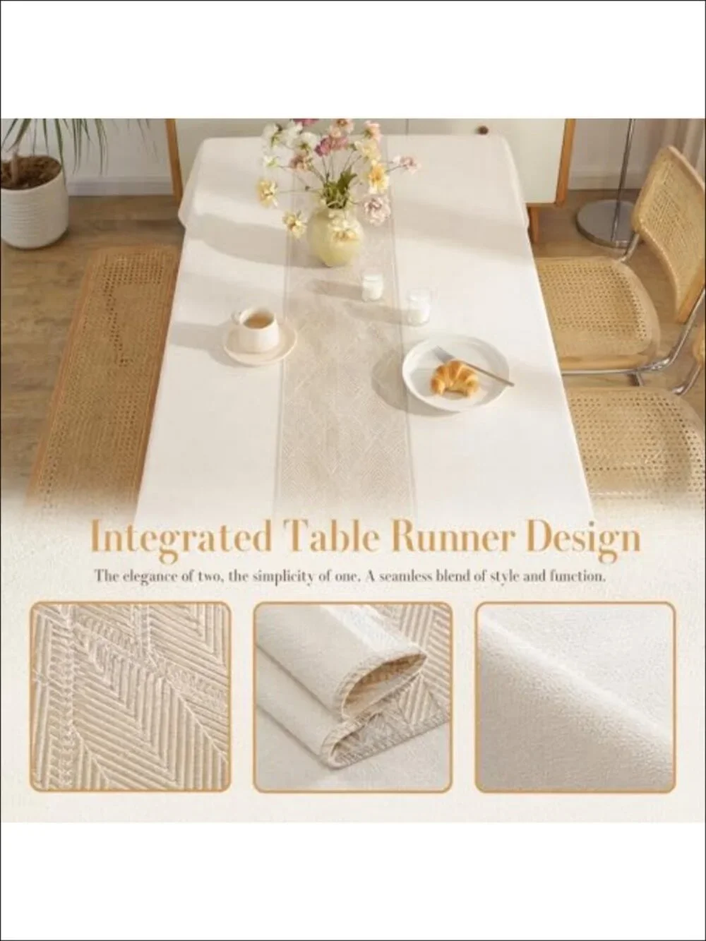 Faux Linen Rectangle Tablecloth Heavyweight Wrinkle Resistant Dining Cover